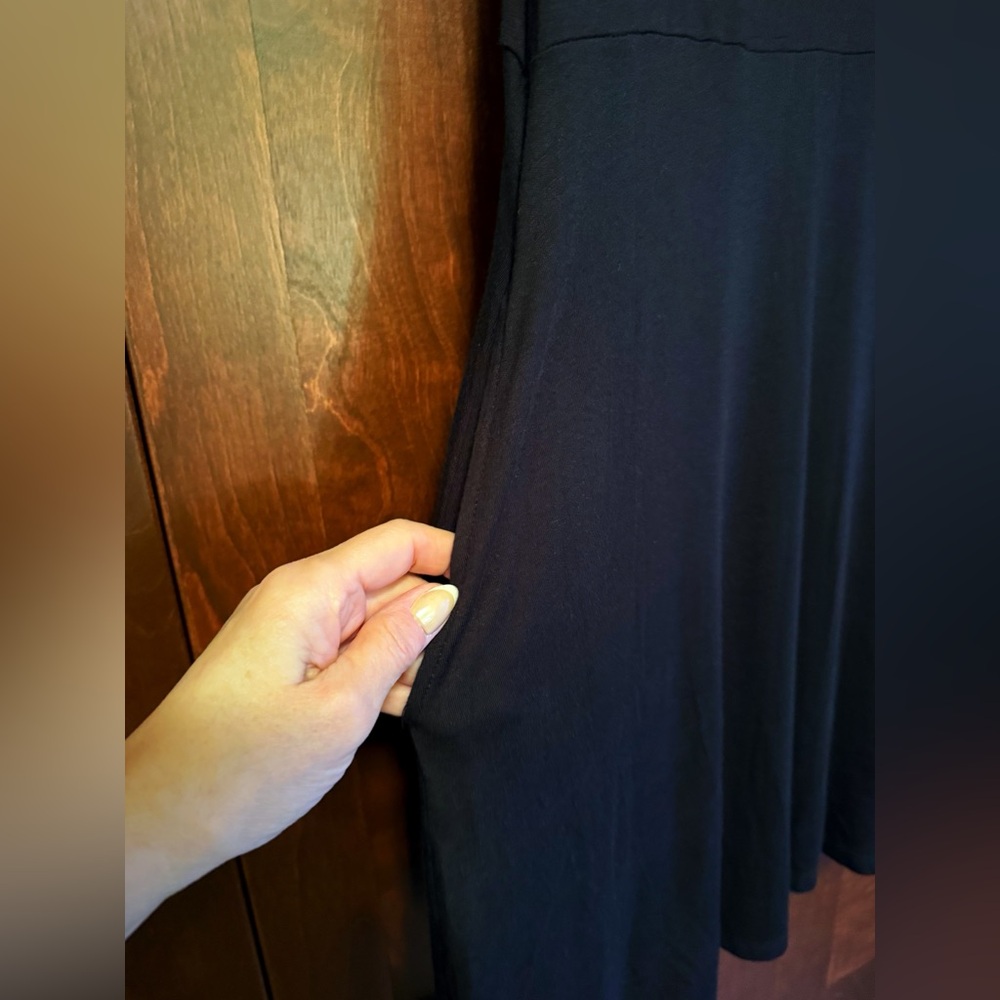 Impressions Black Mini Dress with Button Detail - Picture 3 of 4